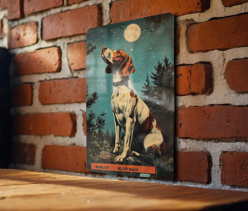 a picture of a dog on a brick wall