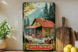 a painting of a cabin in the woods