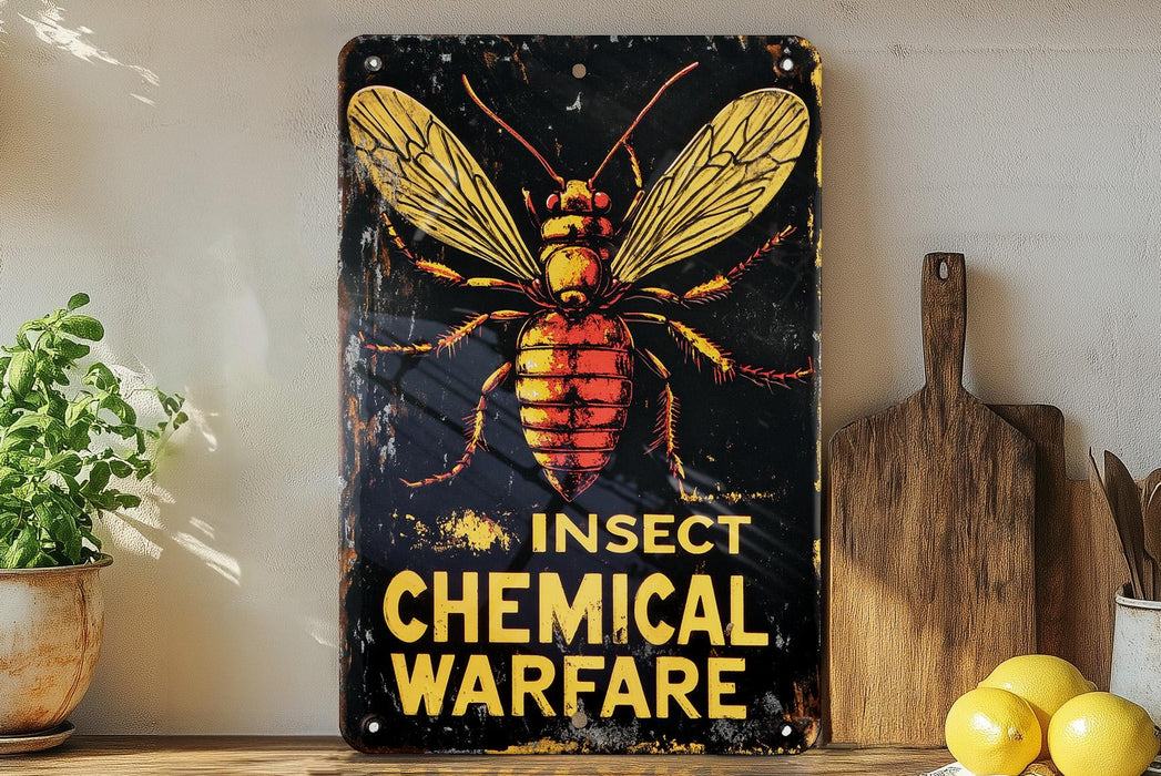 a metal sign with a picture of a bee on it