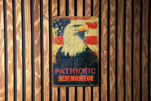 a patriotic sign with an eagle on it