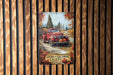 a painting of a red truck with pumpkins on it
