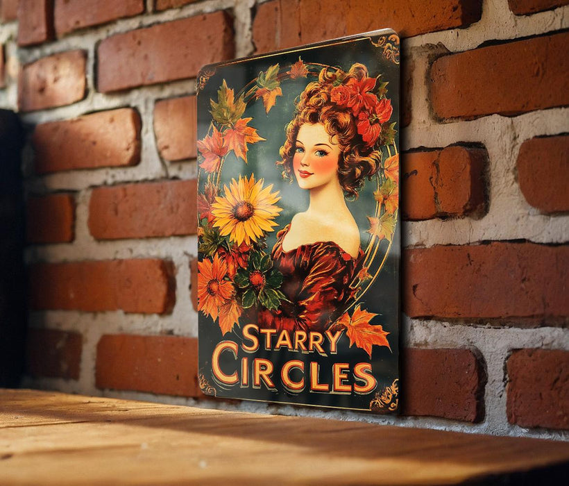 a picture of a woman with flowers on a brick wall
