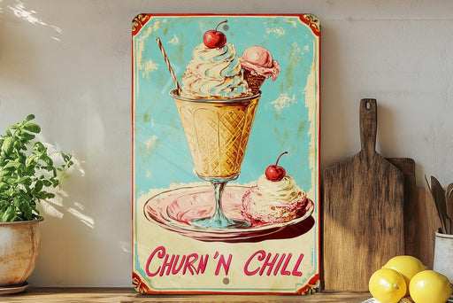 a painting of an ice cream sundae on a table