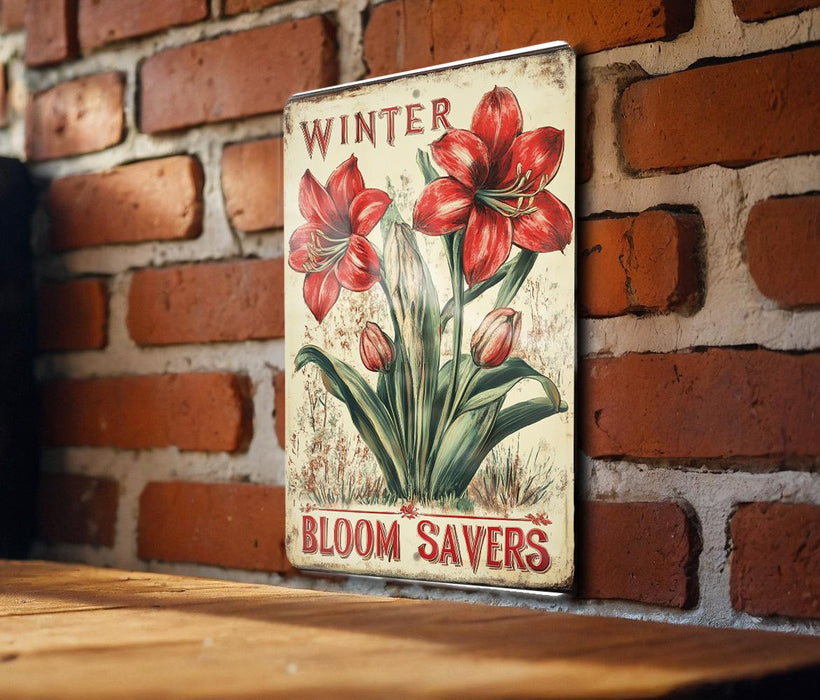 a sign on a brick wall that says winter bloom savers