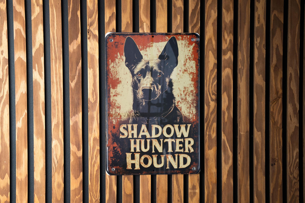 a sign on a wooden wall that says shadow hunter hound