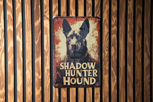a sign on a wooden wall that says shadow hunter hound