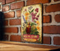 a wooden table with a sign on it