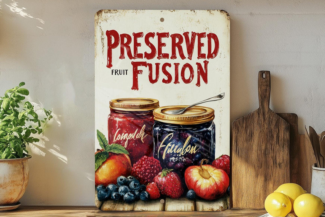a painting of fruit is displayed on a shelf