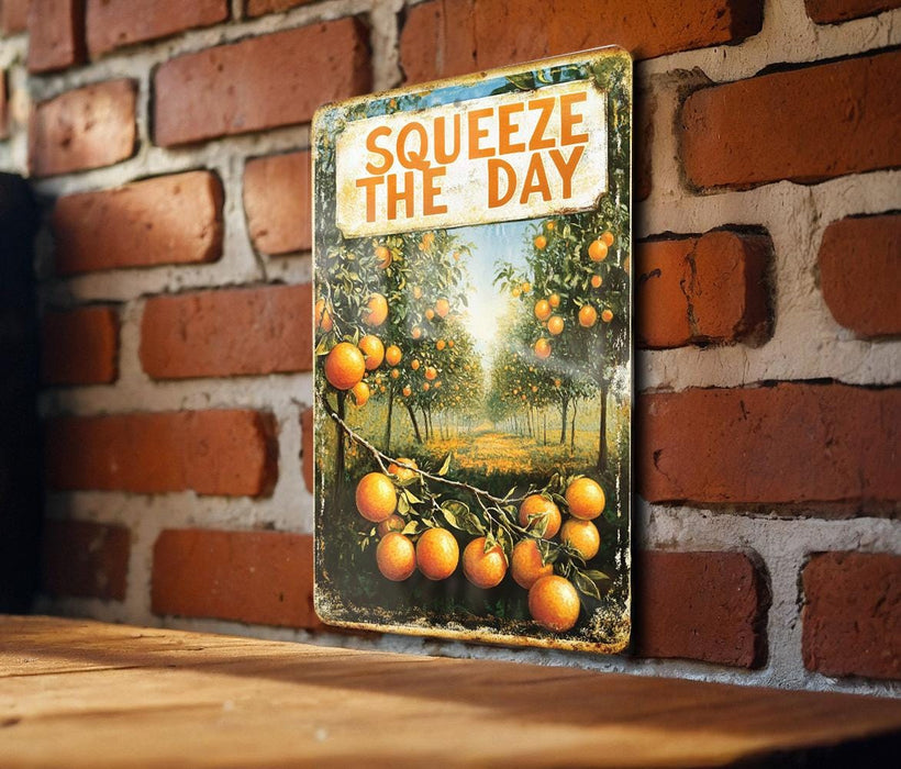 a picture of some oranges hanging on a brick wall