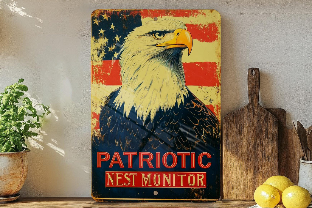 a painting of a bald eagle on a shelf