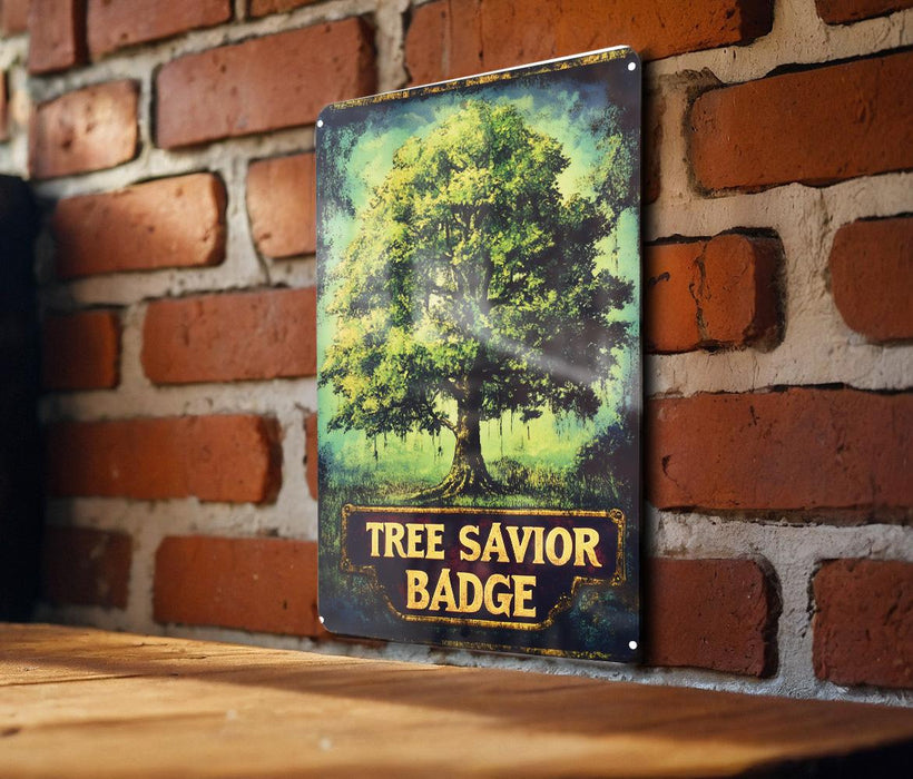 a picture of a tree is hanging on a brick wall