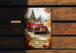 a picture of a red truck with pumpkins on it
