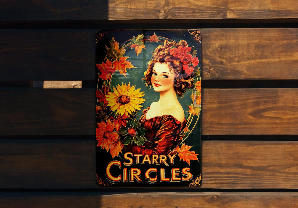 a poster of a woman with flowers on a wooden bench