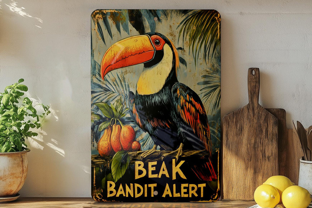 a painting of a toucan bird on a shelf