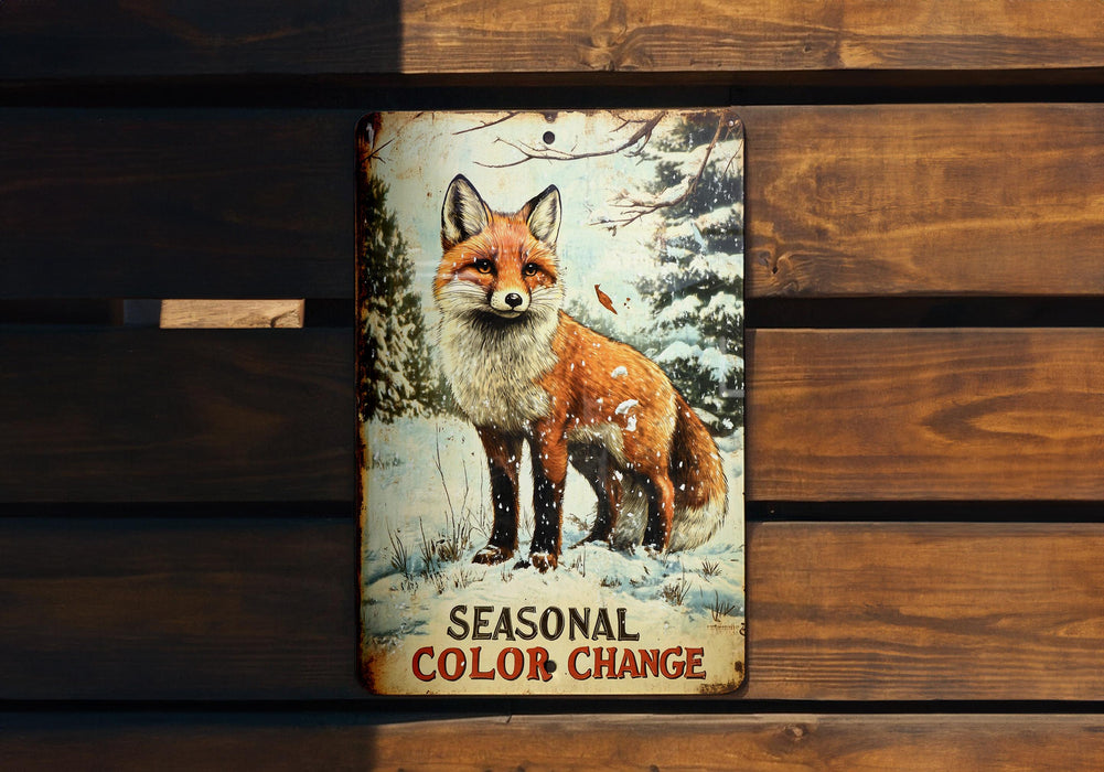 a picture of a fox on a wooden bench