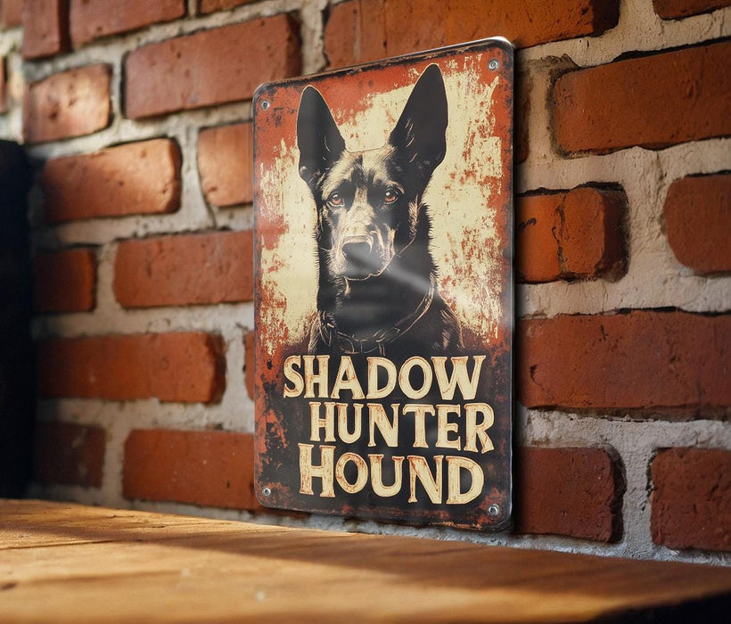 a sign on a brick wall that says shadow hunter hound