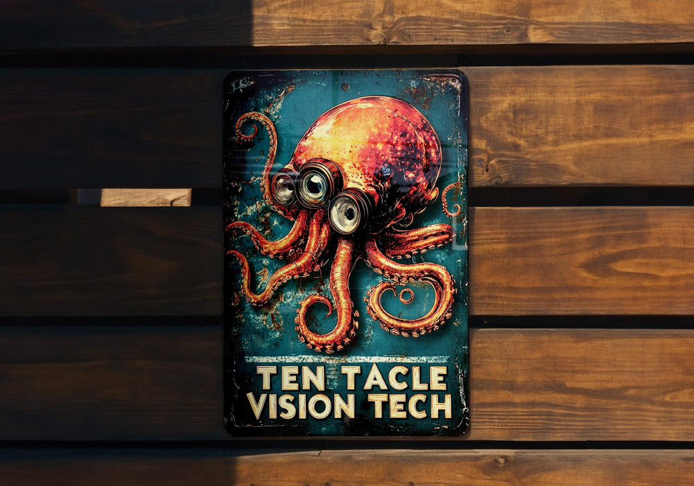 a sign with an octopus on it that says ten tackle vision tech