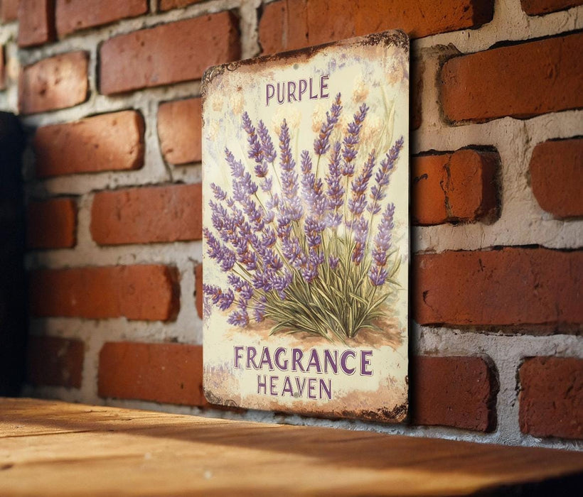 a sign on a brick wall that says purple fragrante heaven