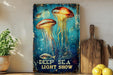 a painting of two jellyfish on a blue background
