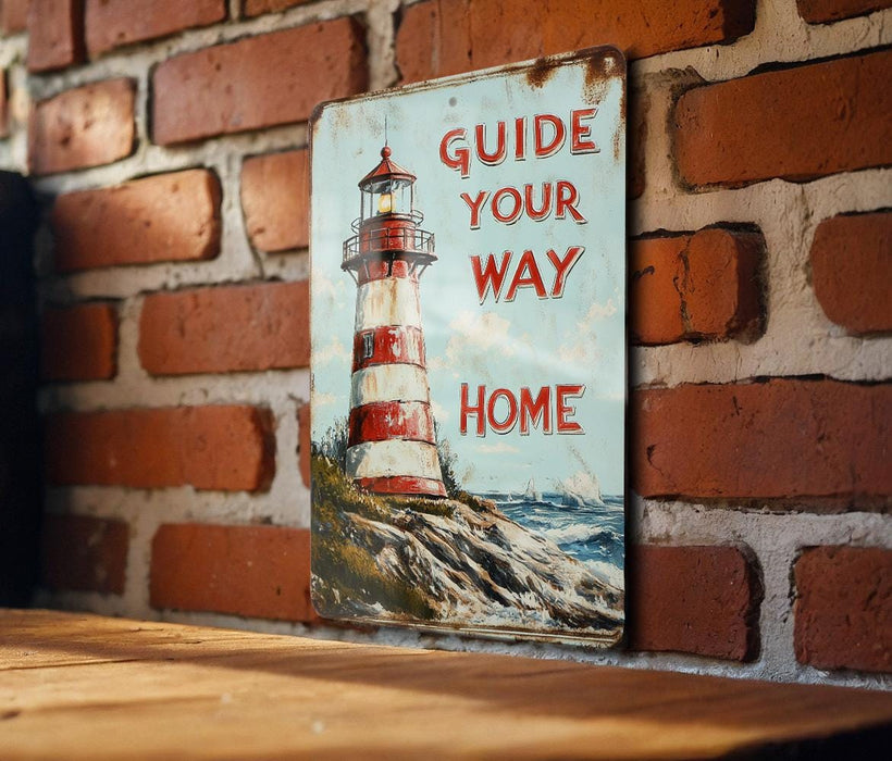 a sign on a brick wall that says guide your way home