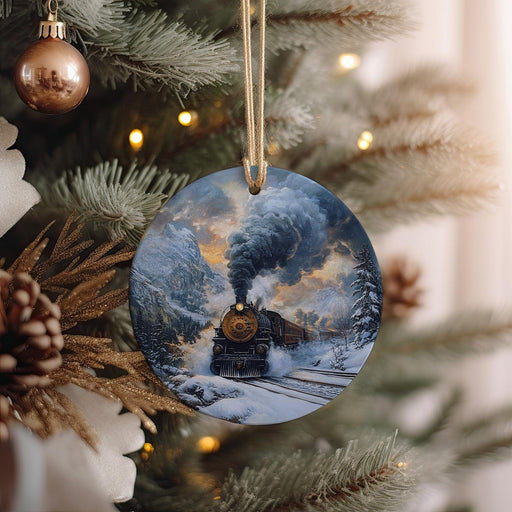 a christmas ornament hanging from a christmas tree
