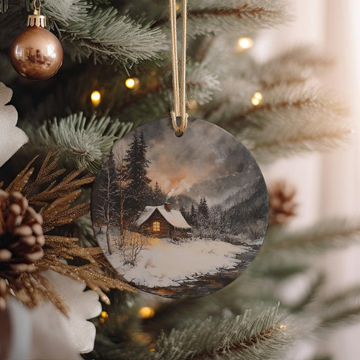 a christmas ornament hanging from a christmas tree