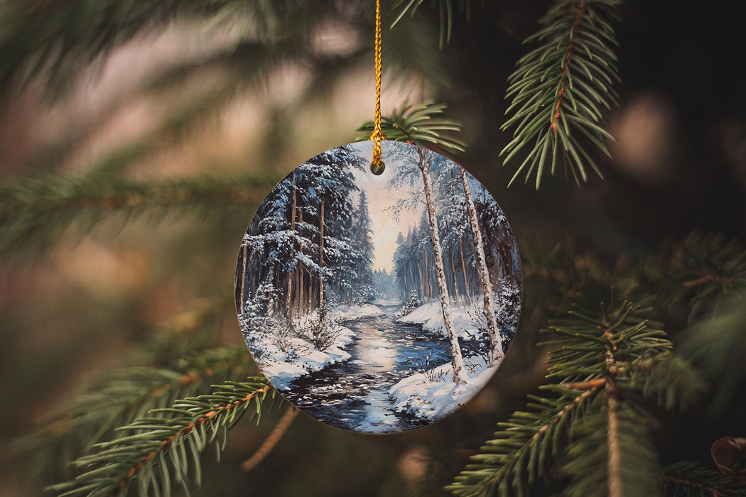 a christmas ornament hanging from a tree