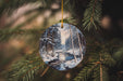 a christmas ornament hanging from a tree