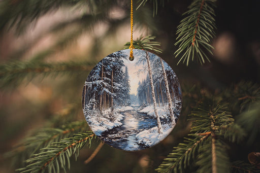 a christmas ornament hanging from a tree