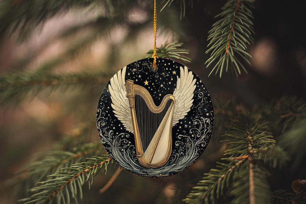 a christmas ornament hanging from a christmas tree