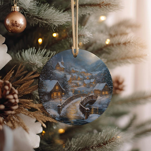 a christmas ornament hanging from a christmas tree