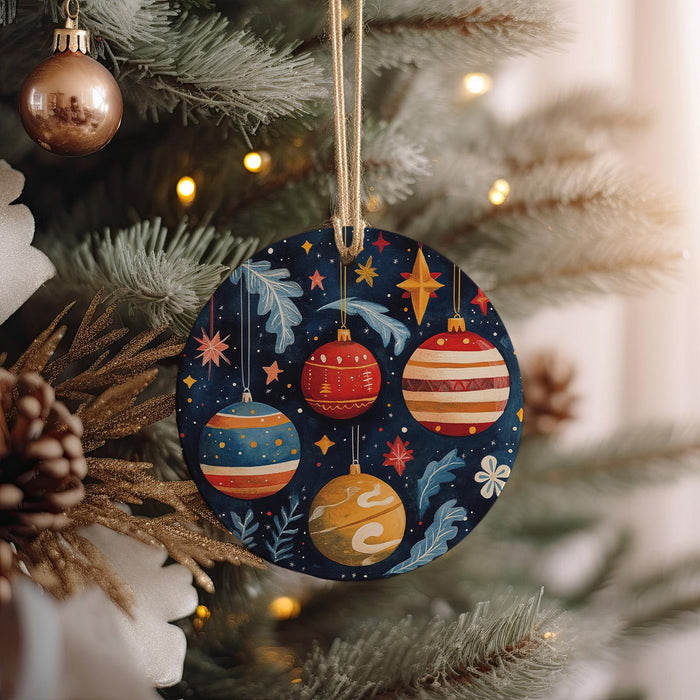 a christmas ornament hanging from a christmas tree