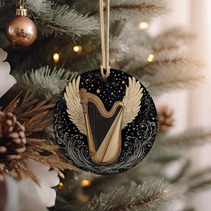 a christmas ornament hanging from a christmas tree