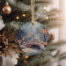 a christmas ornament hanging from a christmas tree
