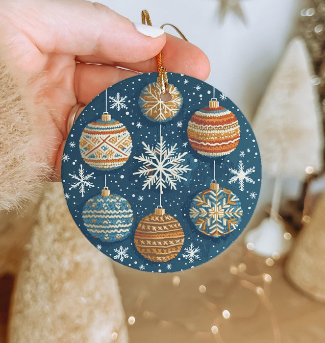 a person holding a christmas ornament in their hand