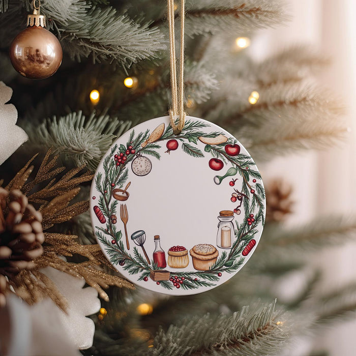a christmas ornament hanging from a christmas tree