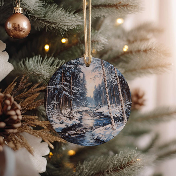 a christmas ornament hanging from a christmas tree