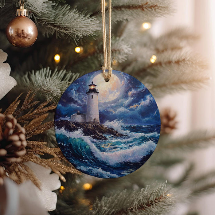 a christmas ornament hanging from a christmas tree
