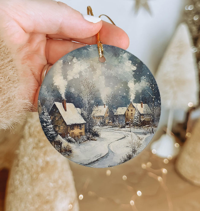 a person holding a christmas ornament in their hand