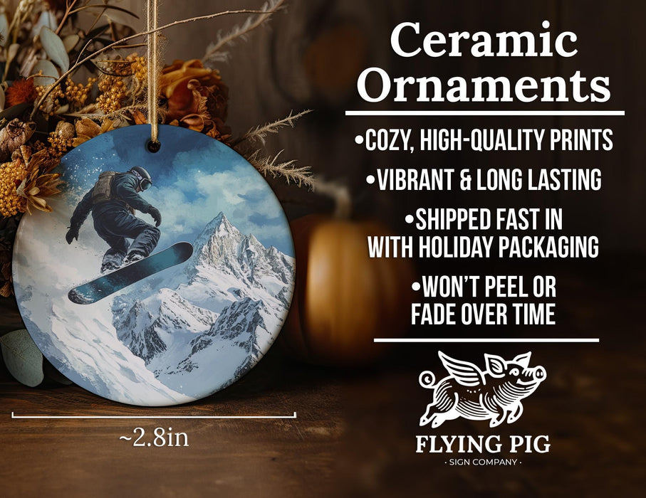 a ceramic ornament with a snowboarder on it