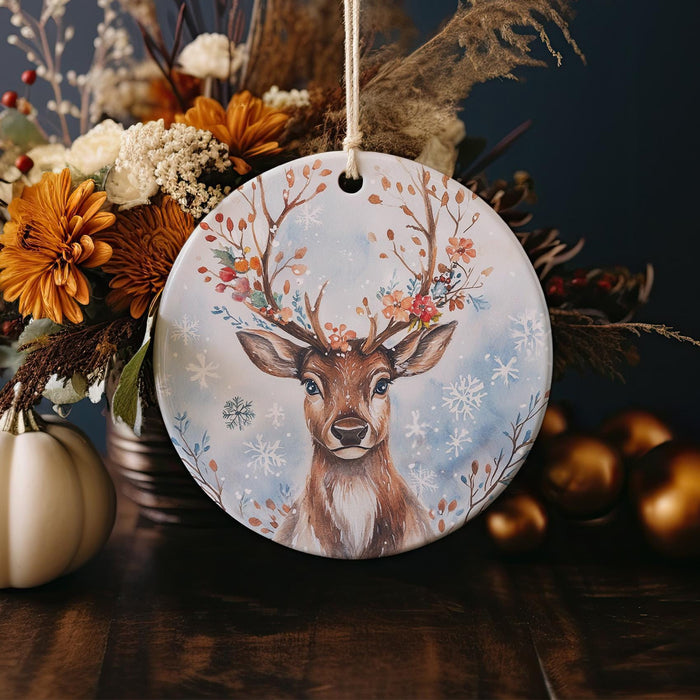 a ceramic ornament with a picture of a deer on it