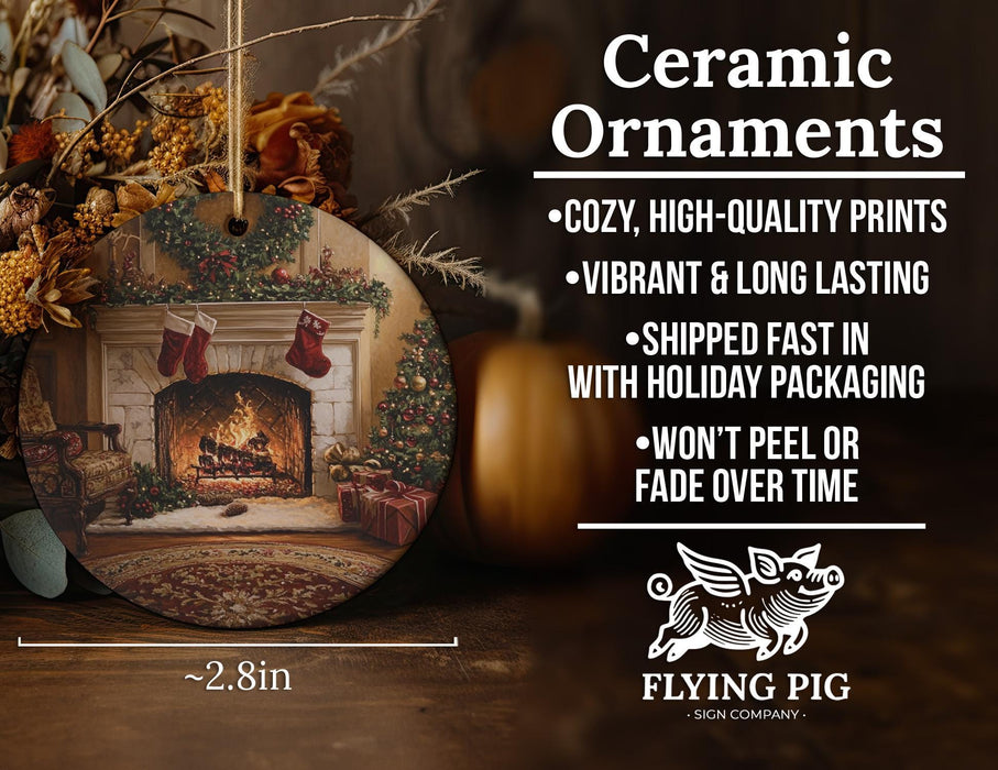 a ceramic christmas ornament with a fireplace
