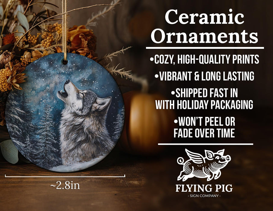 a ceramic ornament with a wolf on it