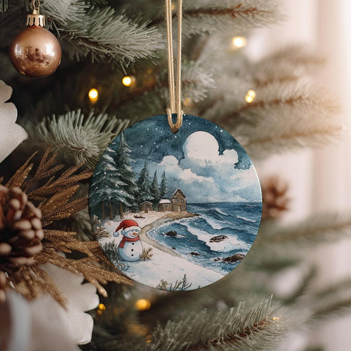 a christmas ornament hanging from a christmas tree
