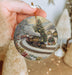 a person holding a christmas ornament with a train on it