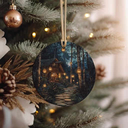 a christmas ornament hanging from a christmas tree