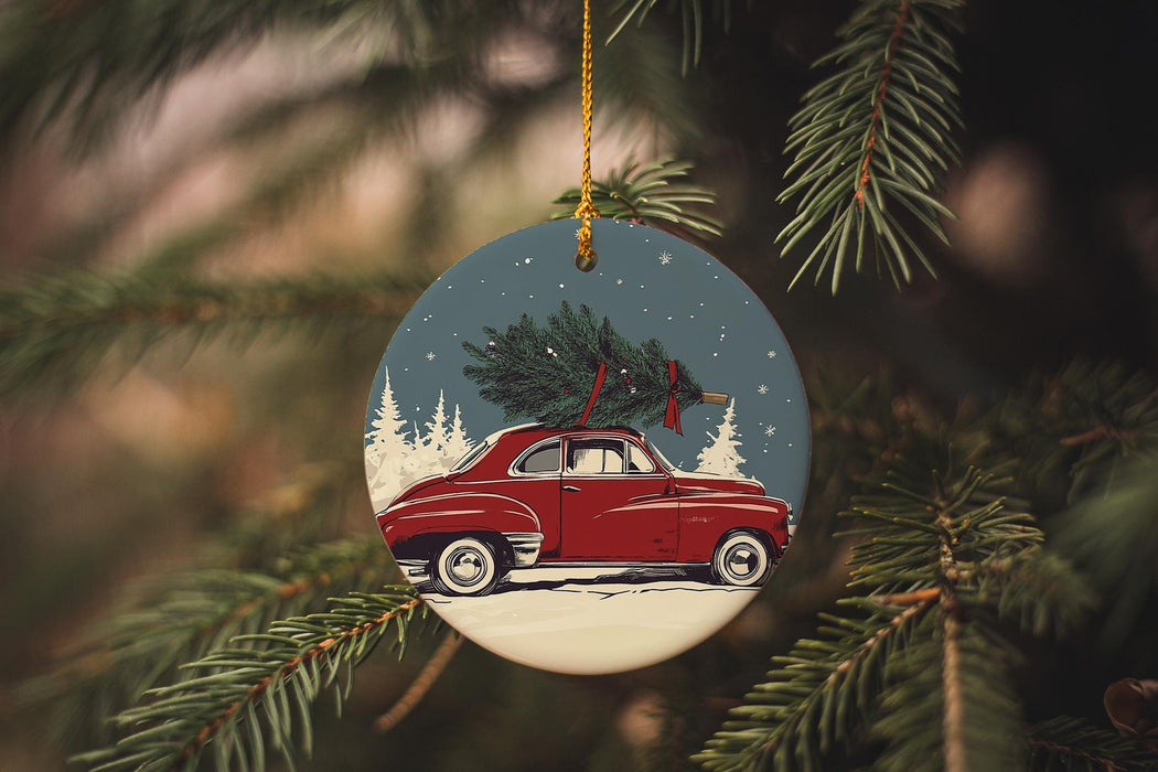 a christmas ornament hanging from a tree