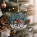 a christmas ornament hanging from a christmas tree