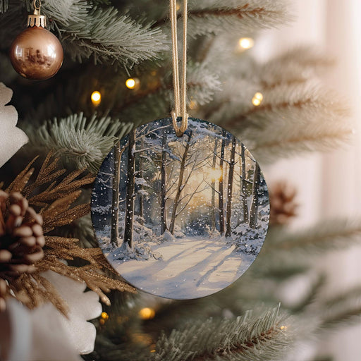a christmas ornament hanging from a christmas tree