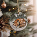 a christmas ornament hanging from a christmas tree
